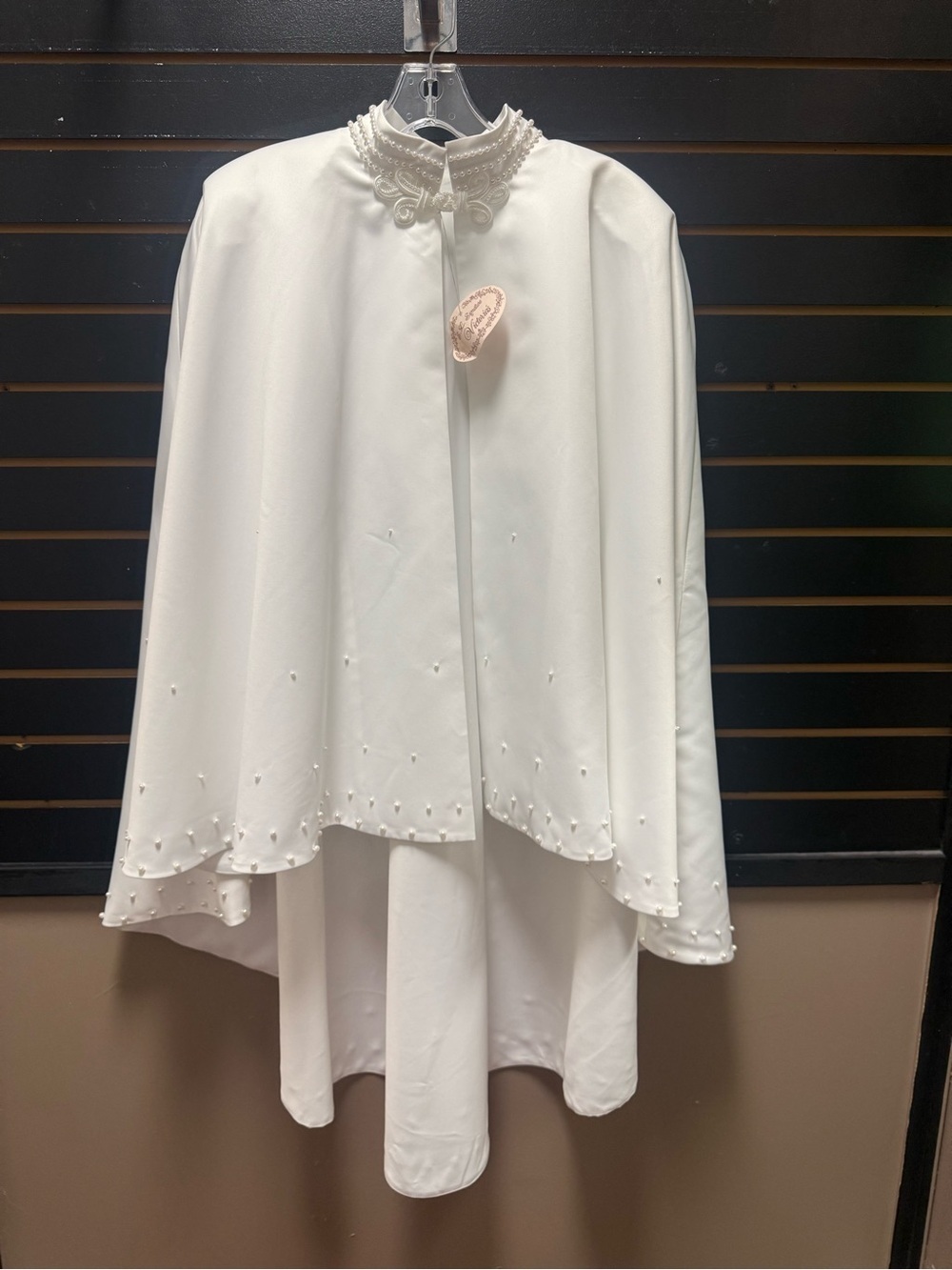 Vintage Bridal Cape White Ivory Pearl Trim High Neck Wedding Cape NWT